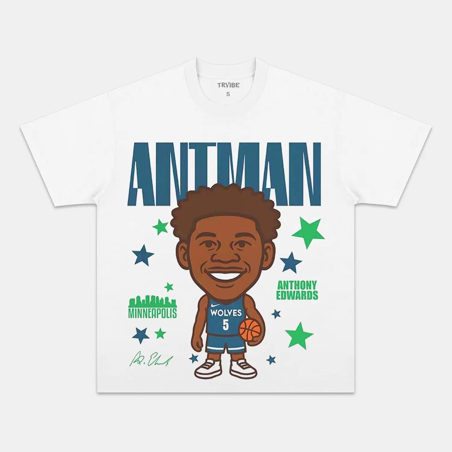 ANTHONY EDWARDS CARTOON TEE - Toronto Embroidery basketball bulk orders custom decoration custom embroidery custom shirts custom t-shirts durable embroidered shirts embroidery service fast turnaround long lasting nba premium quality professional embroidery professional grade sport tee shirts toronto embroidery trvibe apparel
