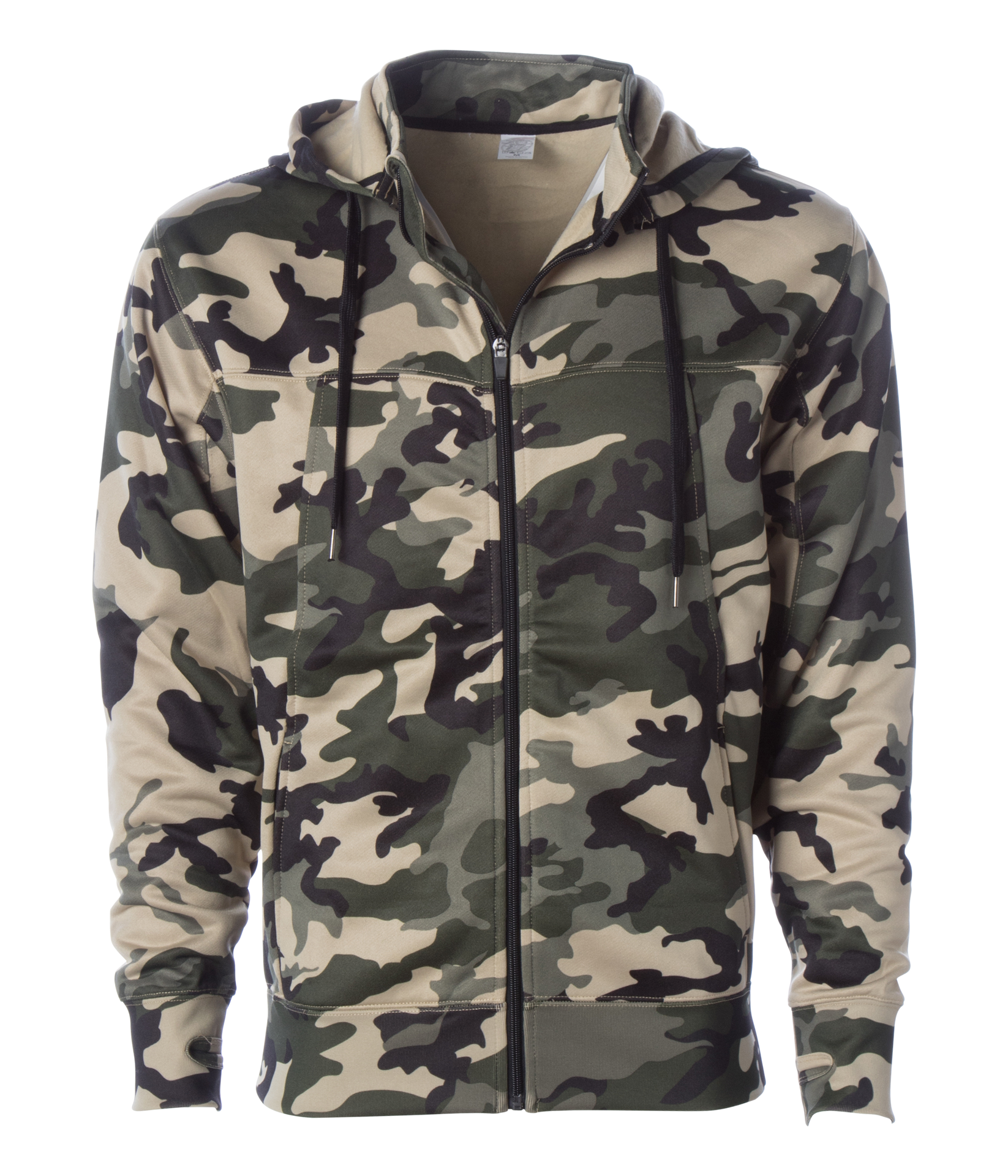 EXP80PTZ - Poly-Tech Zip Hooded Sweatshirt Army Camo CLOSEOUT COTTON / POLYESTER EXP EXP CLOSE OUT EXP80 fleece INDEPENDENT MEN mens ON SALE OUTERWEAR REGULAR tearaway WATER RESISTANT ZIPS
