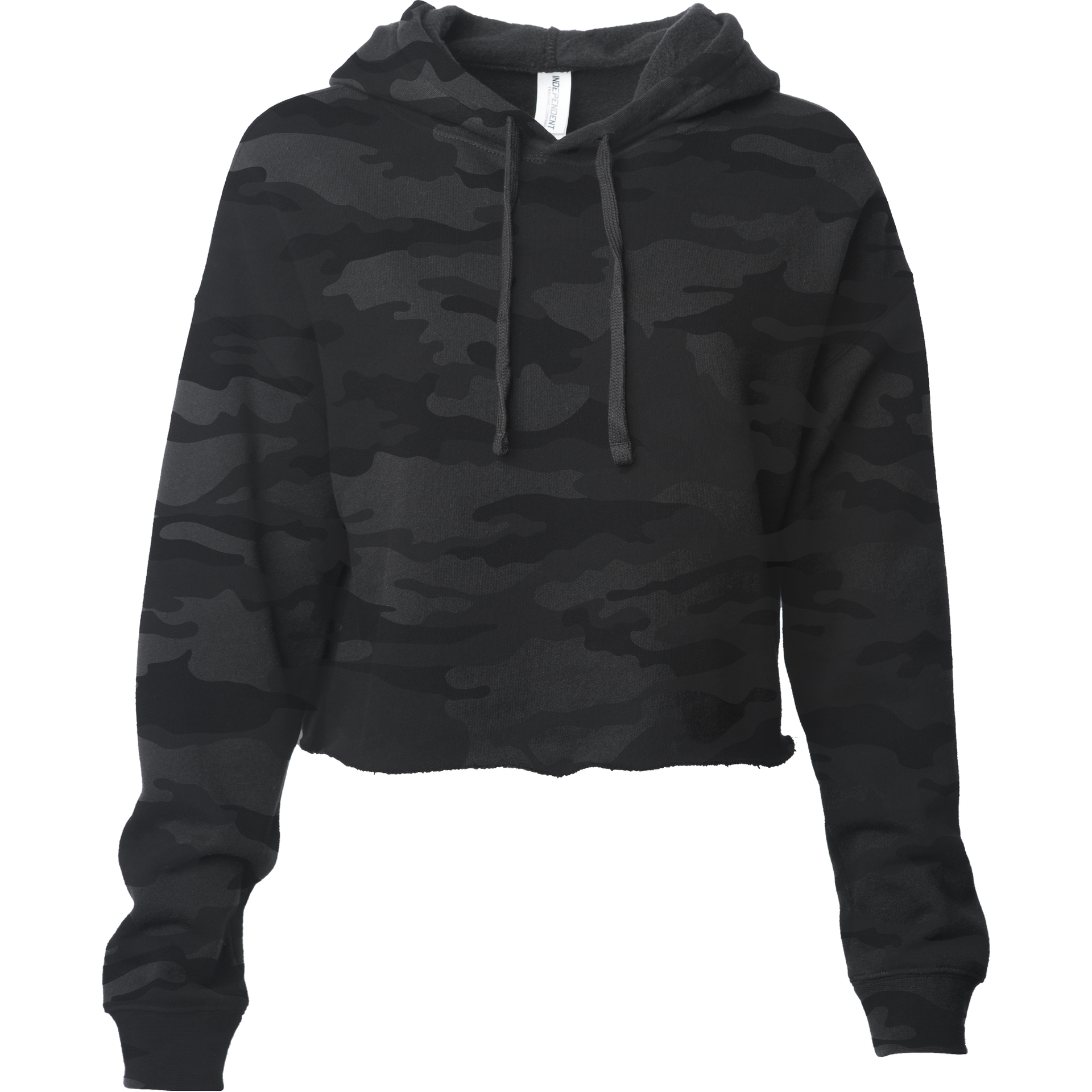 AFX64CRP - Women's Lightweight Crop Hooded Pullover Black Camo AFX AFX64 AFX64CRP BASIC FLEECE camo Casual Wear COTTON / POLYESTER Crop crop top fleece hoodie INDEPENDENT Lightweight PULLOVERS tearaway WOMEN
