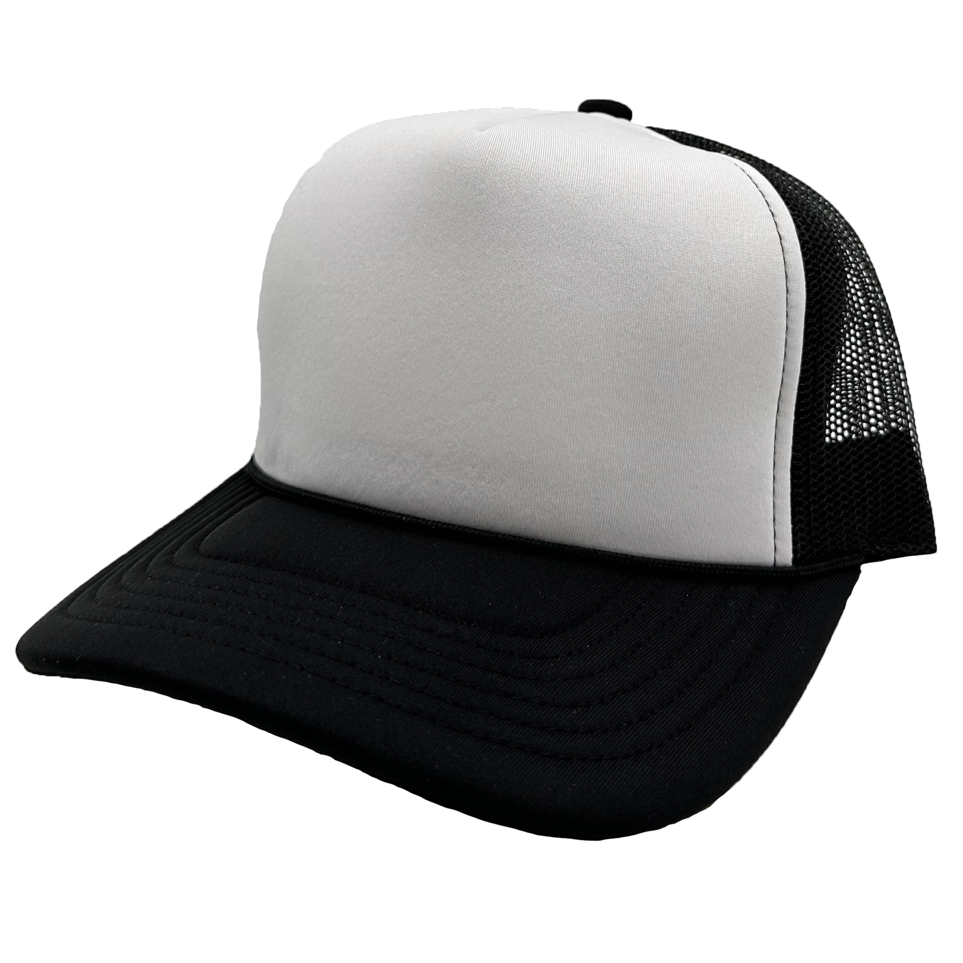 GNV-1222FT - Foam Trucker Cap Black White One Size 5 PANELS COTTON / POLYESTER CURVE FOAM GNV-1222FT HIGH PROFILE MESH nissi caps SNAPBACK UNISEX