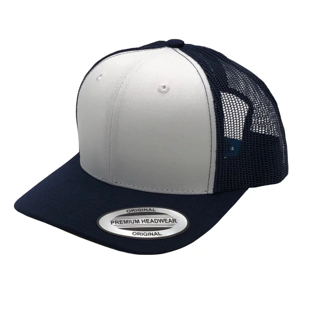 GNV-6606T - Premium Trucker Mesh Cap Navy White Navy ONE SIZE 6 PANELS CAP COTTON / POLYESTER CURVE headwear MESH mid profile nissi caps SNAPBACK STRUCTURED TRUCKER MESH UNISEX