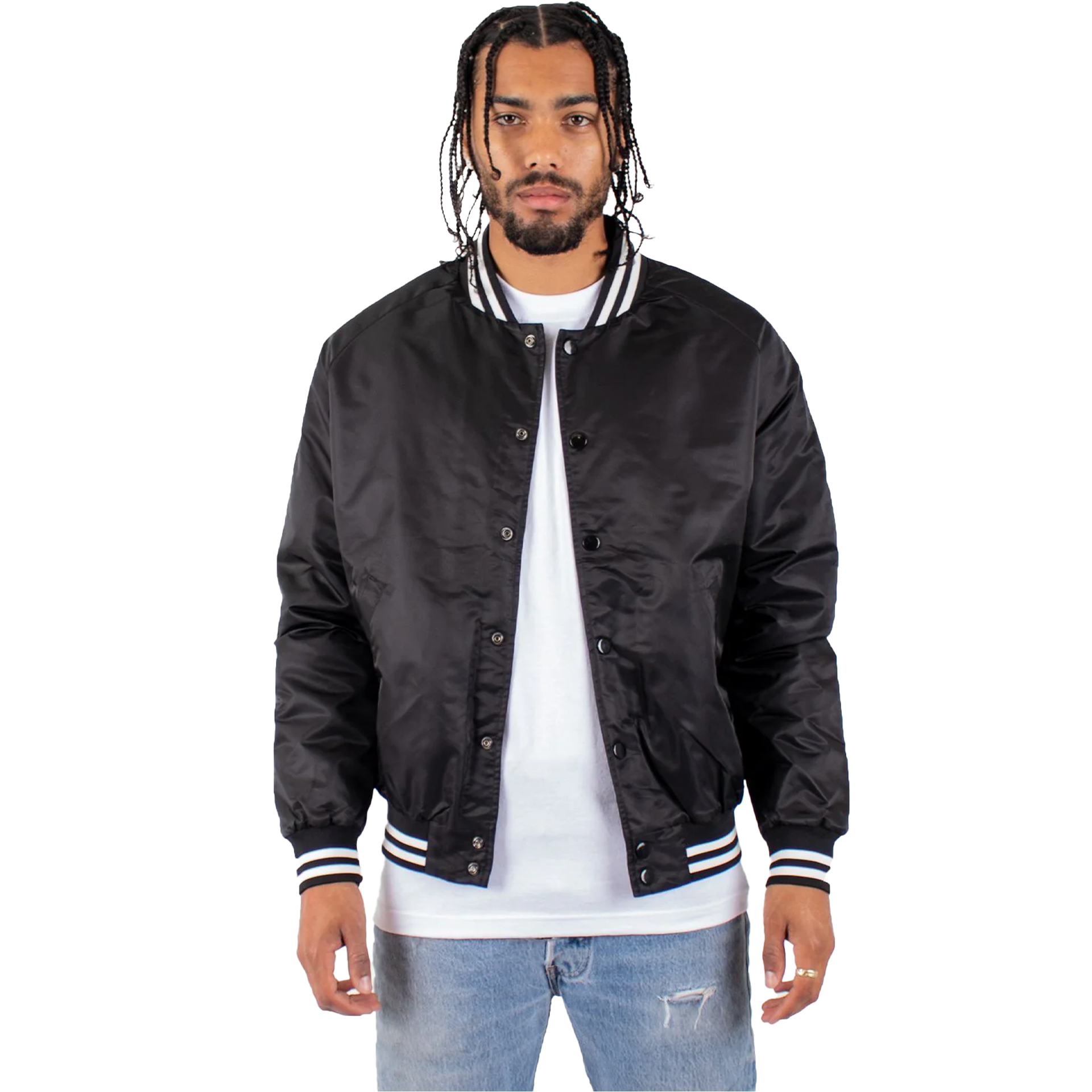 Varsity Bomber Jacket Black Crop MEN NYLON OUTERWEAR POLYESTER Shaka Wear VARSITY