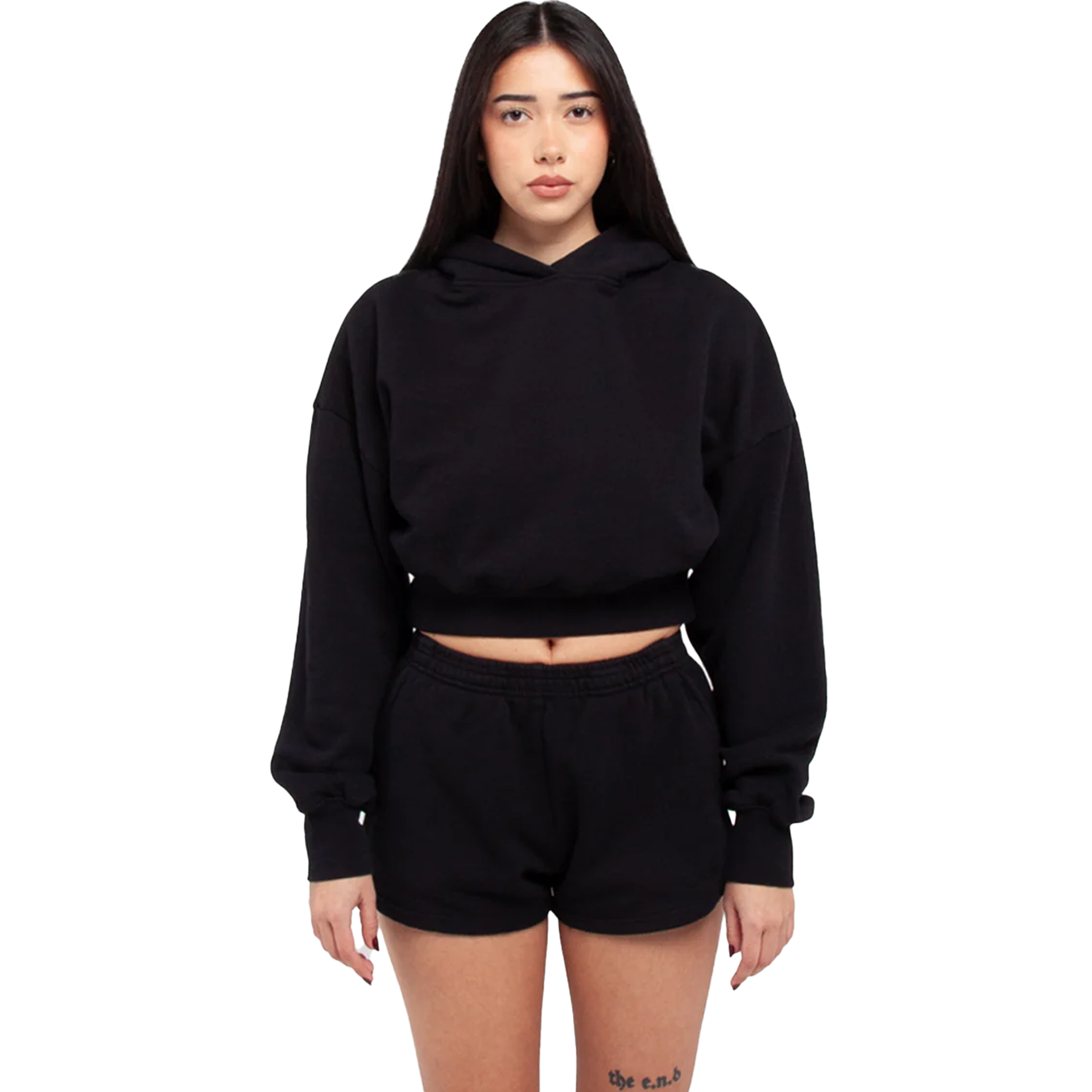 Women Garment Dye Crop Hoodie Black COTTON crop top GARMENT DYE Heavyweight OUTERWEAR Shaka Wear WOMEN