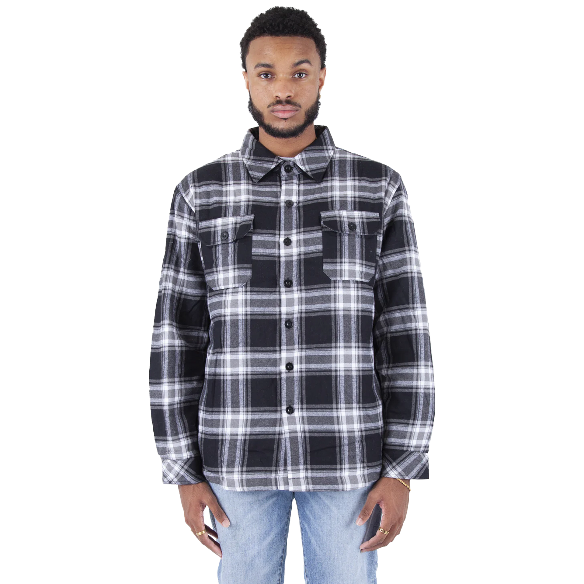 Plaid Jacket Black COTTON / POLYESTER MEN OUTERWEAR REGULAR Shaka Wear SHIRT SHIRTS