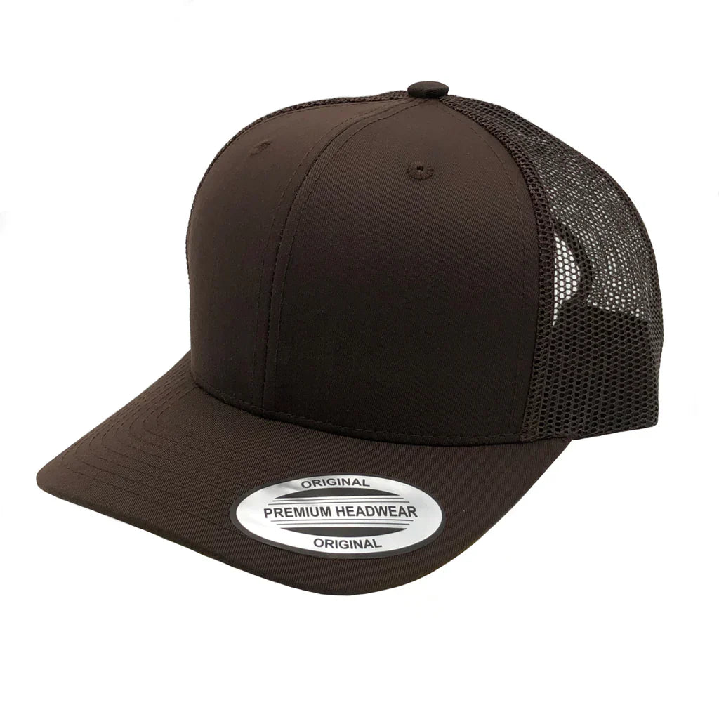 GNV-6606T - Premium Trucker Mesh Cap Brown ONE SIZE 6 PANELS CAP COTTON / POLYESTER CURVE headwear MESH mid profile nissi caps SNAPBACK STRUCTURED TRUCKER MESH UNISEX