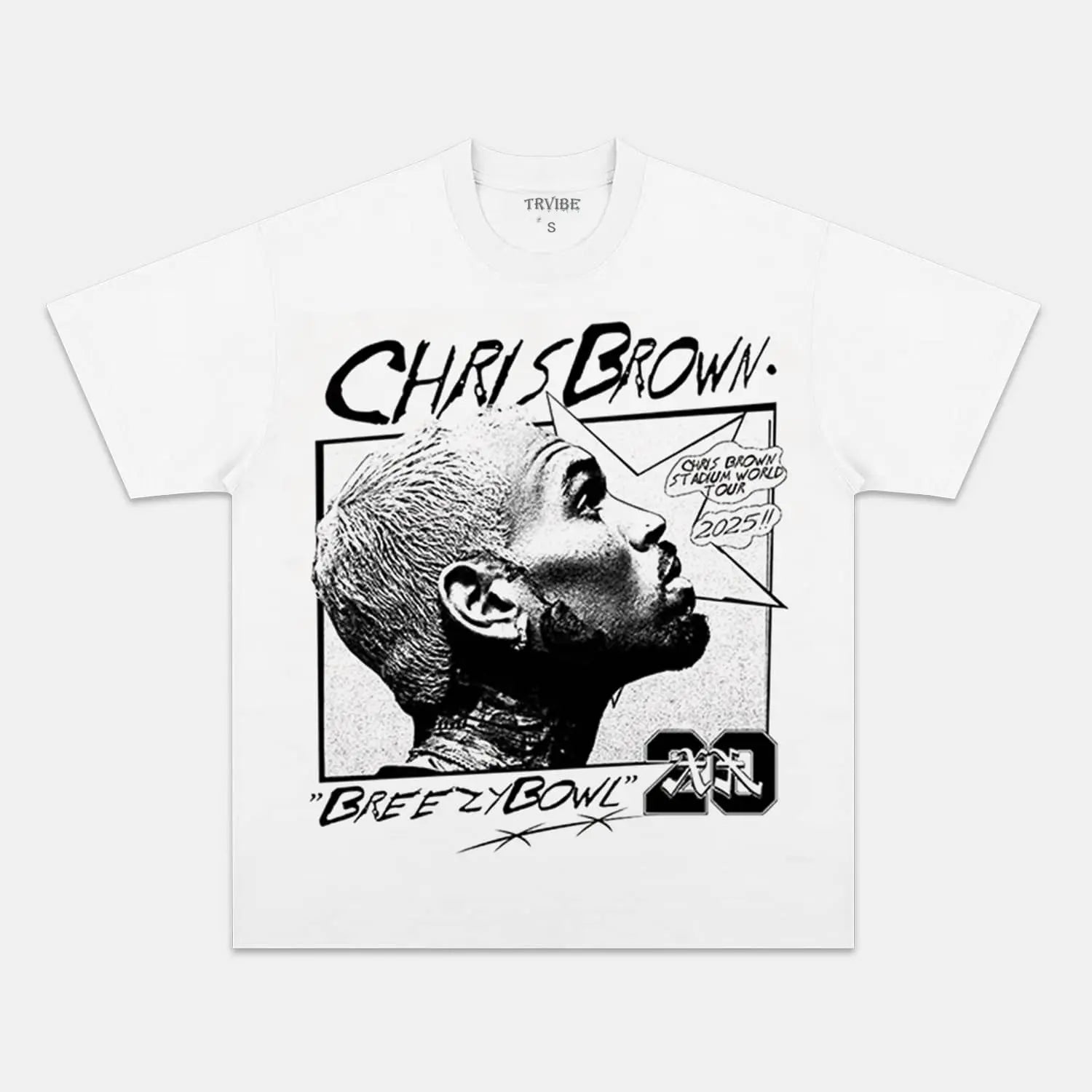 Chris Brown: Breezy Bowl Tour Tee V6 WHITE TEE Chrisbrown HIP HOP MUSIC
