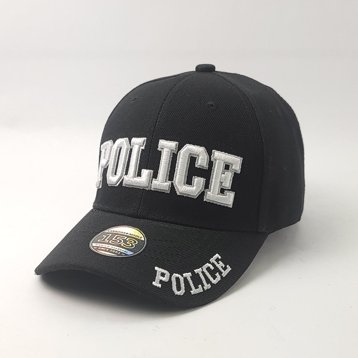 Police Cap - Black with White 3D Text OSFA Police Cap