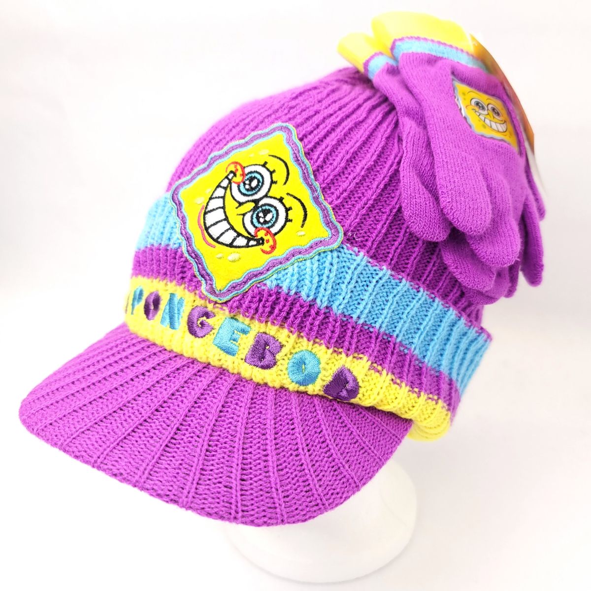 Youth - SpongeBob, 2pcs set, Visor Toque & Gloves, Multi-Coloured Youths