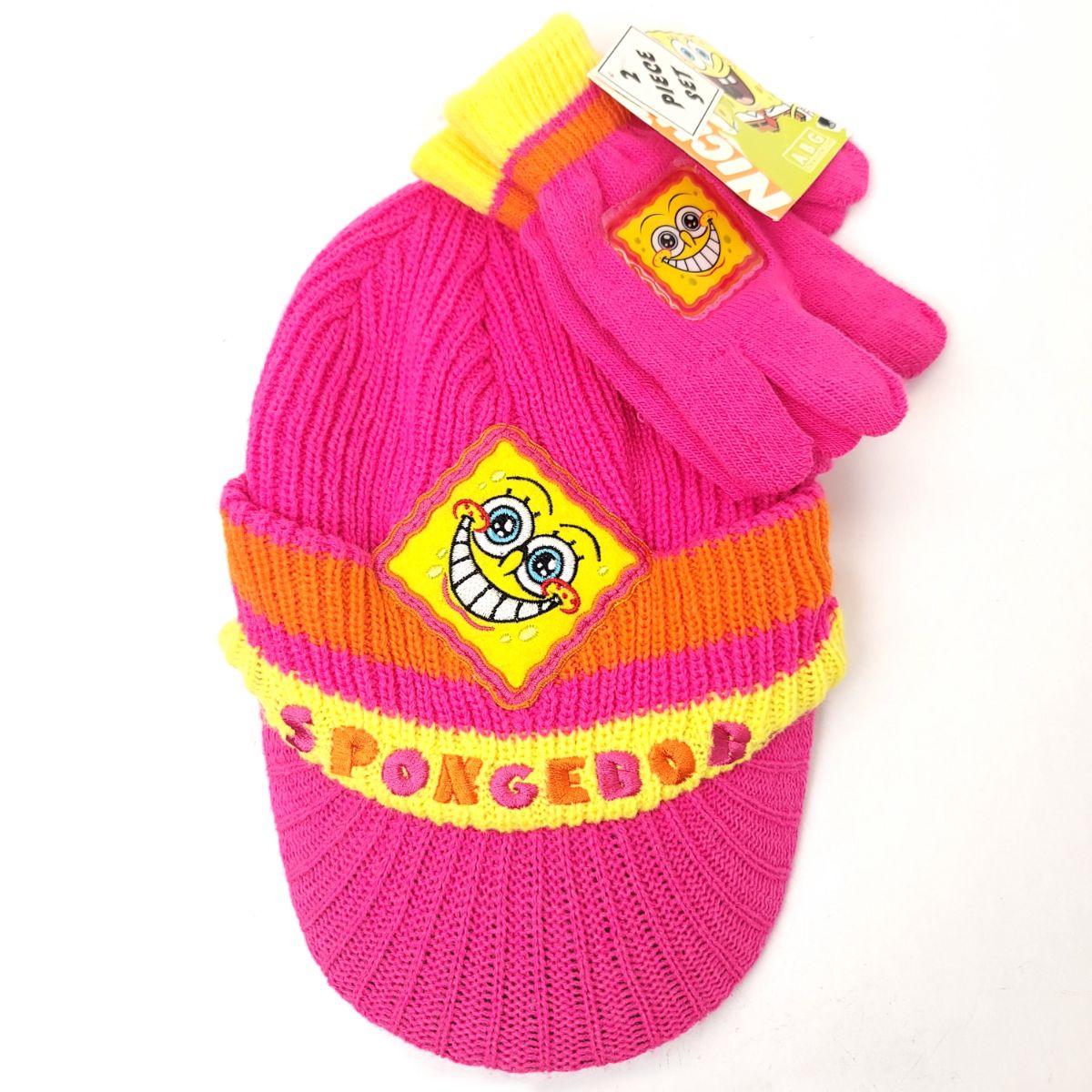 Youth - SpongeBob, 2pcs set, Visor Toque & Gloves, Multi-Coloured Hot Pink Youth Youths