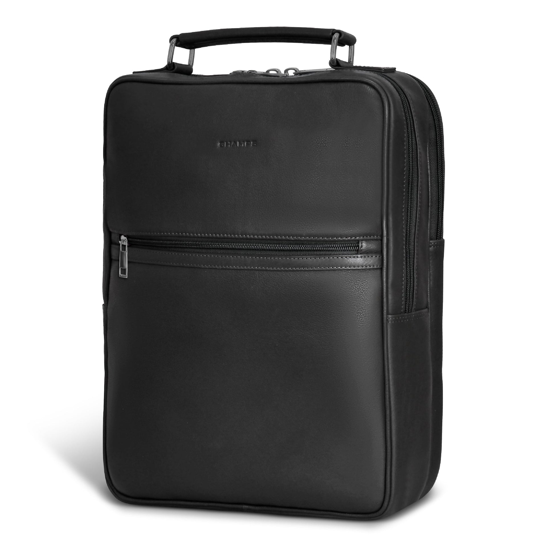 Onyx / Leather Compact Backpack Champs Luggage Shopify Collective