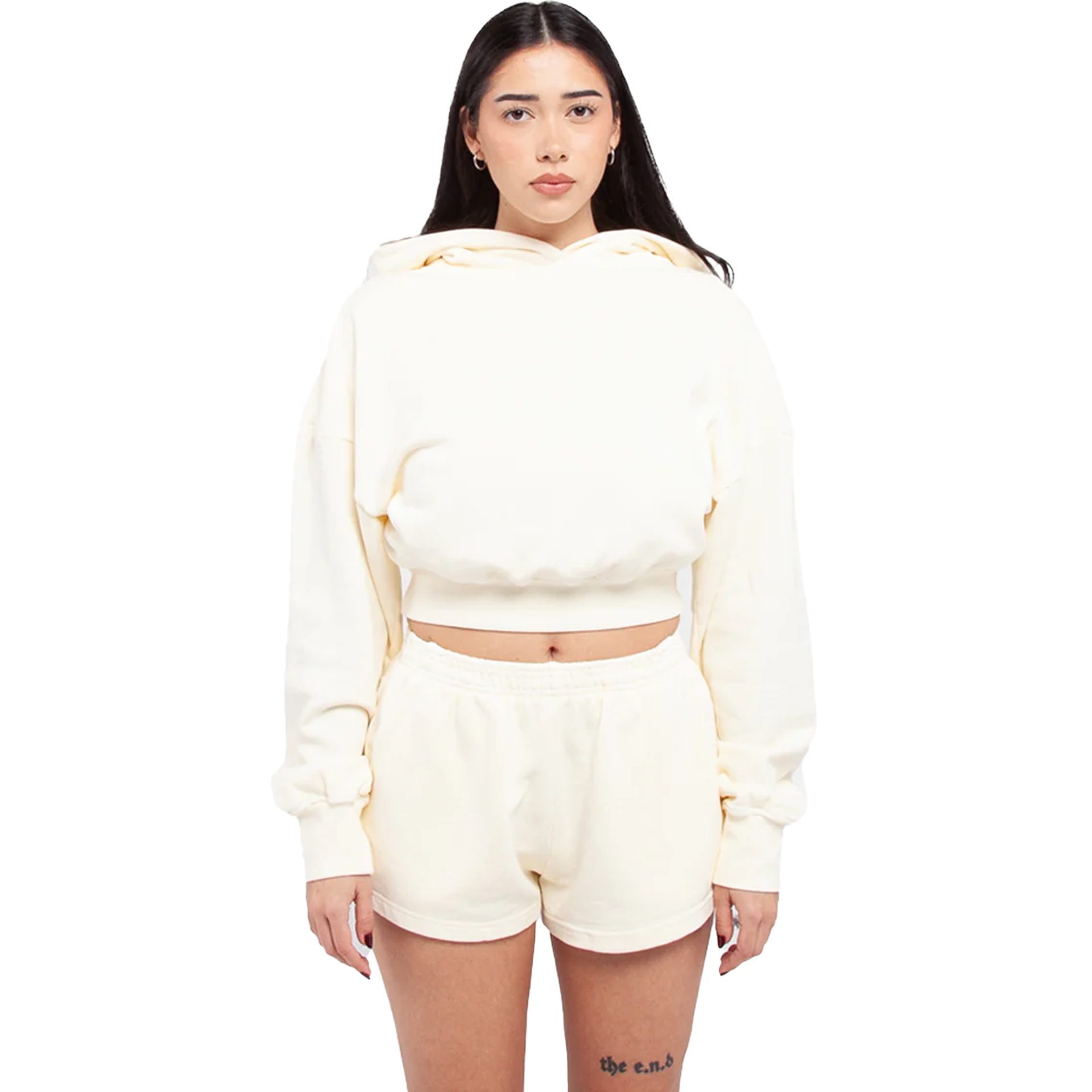 Women Garment Dye Crop Hoodie Cream COTTON crop top GARMENT DYE Heavyweight OUTERWEAR Shaka Wear WOMEN