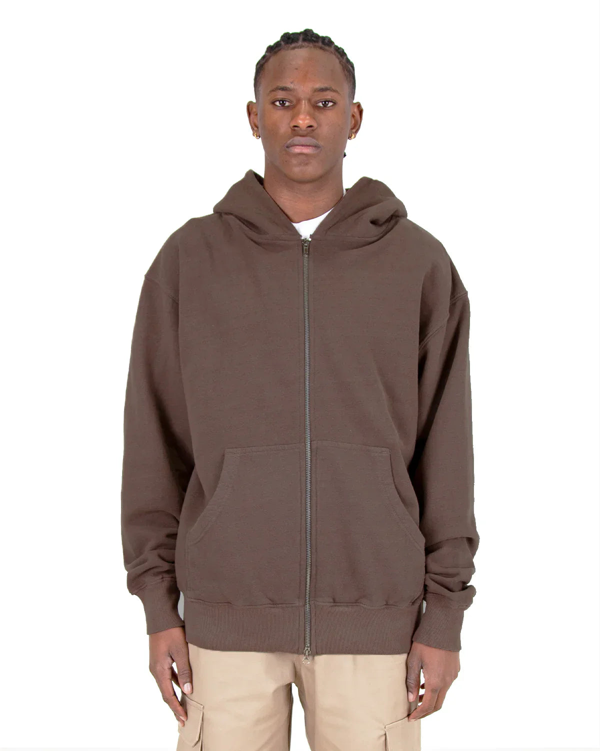 Garment Dye Double Zipper Hoodie Mocha COTTON Crop GARMENT DYE GARMENT DYES Heavyweight LONGSLEEVES MEN Shaka Wear