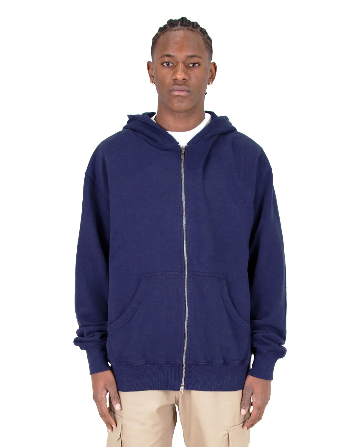 Garment Dye Double Zipper Hoodie Navy COTTON Crop GARMENT DYE GARMENT DYES Heavyweight LONGSLEEVES MEN Shaka Wear