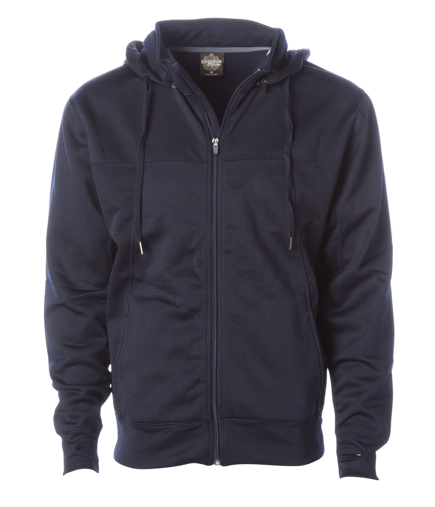 EXP80PTZ - Poly-Tech Zip Hooded Sweatshirt Navy CLOSEOUT COTTON / POLYESTER EXP EXP CLOSE OUT EXP80 fleece INDEPENDENT MEN mens ON SALE OUTERWEAR REGULAR tearaway WATER RESISTANT ZIPS