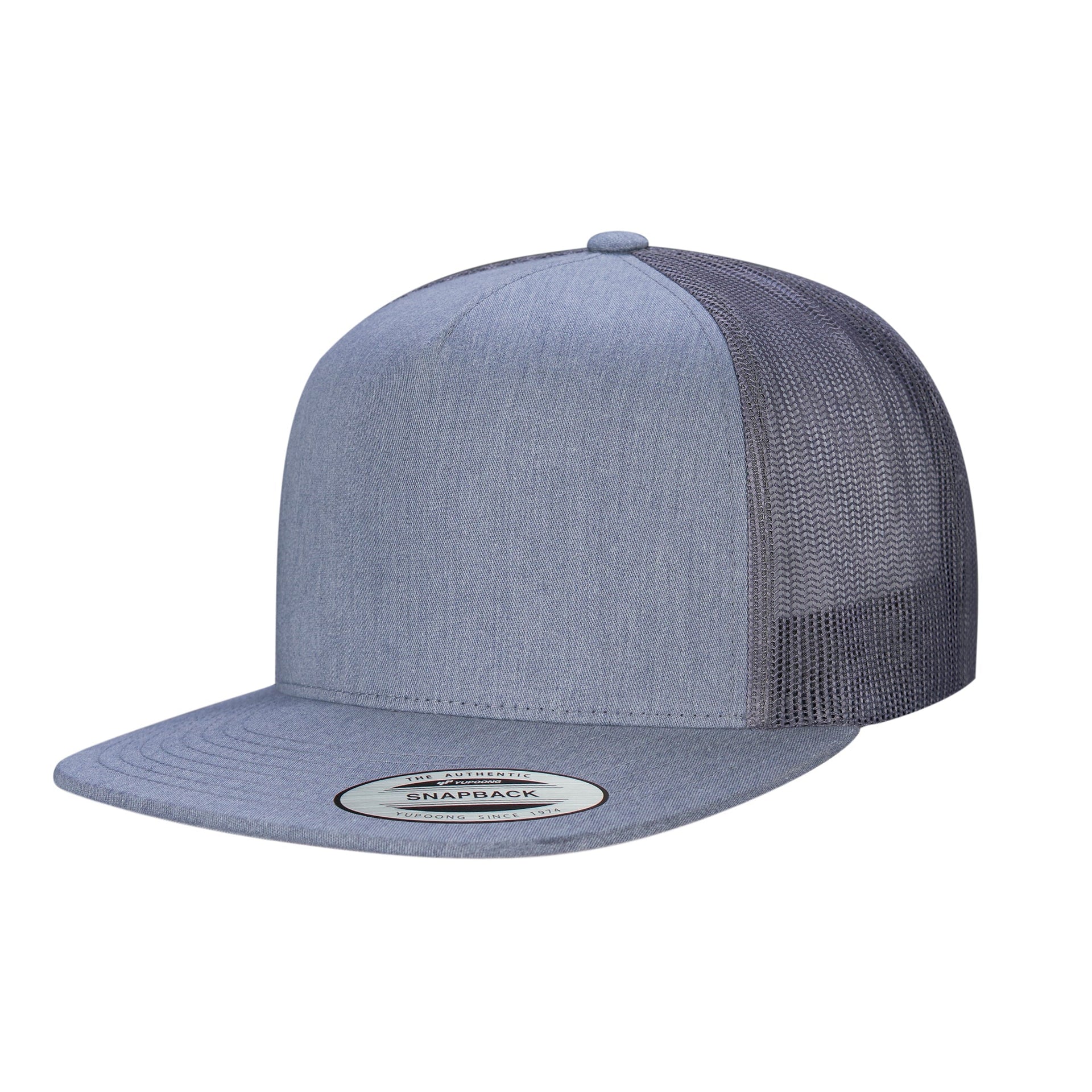 F06006 - YP Classics 5 Panel Flat Peak Snap Back Trucker Cap Grey Heather 6006 __label:IN-STOCK flat peak snap back yp classic yupoong yuppong