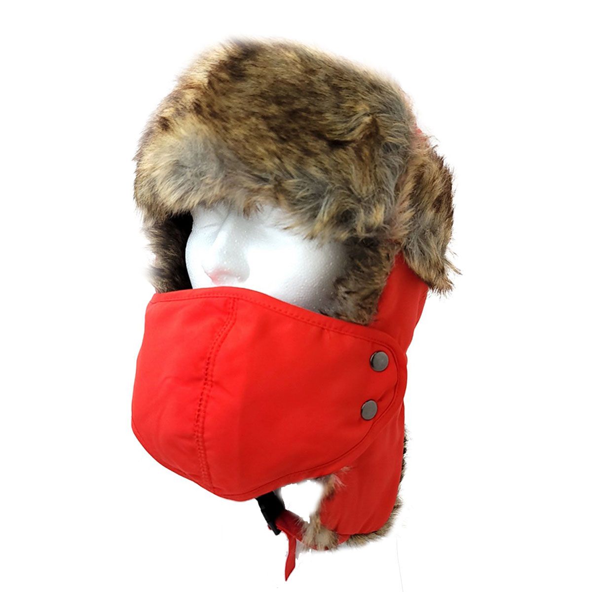 Trapper Hat-Faux Animal Fur with Detachable Mask - Multi-Coloured Red OSFA Dozen Special Mix&Match