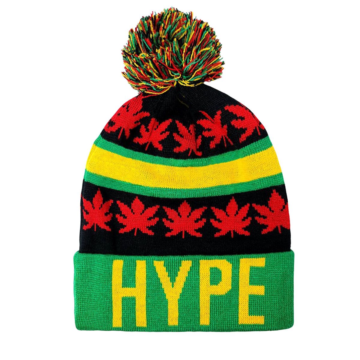 Leaves Pom Knit Toque - SWAG, HYPE, HUSH, DOPE Wordmark HYPE OSFA