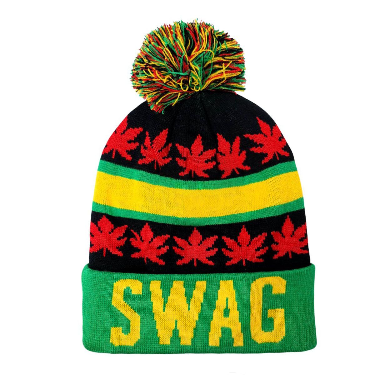 Leaves Pom Knit Toque - SWAG, HYPE, HUSH, DOPE Wordmark SWAG OSFA