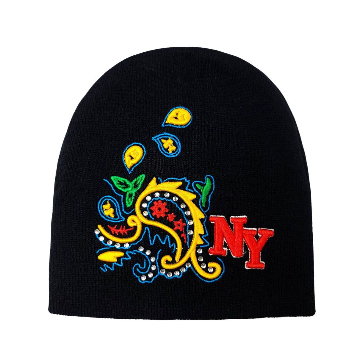 Tattoo Beanie - Multi-Coloured, No Cuff Tattoo-NY-Yellow OSFA