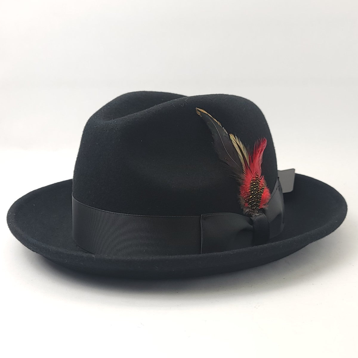 Fedora - FD219BK, 100% Wool with Rolled Up Brim with Ribbon, Black, Small to XLarge Black Fashion Hat