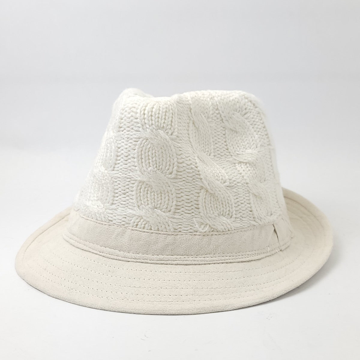 Fedora Hat - Knitted Crown, Black, White, Brown, OS White OSFA Fashion Hat