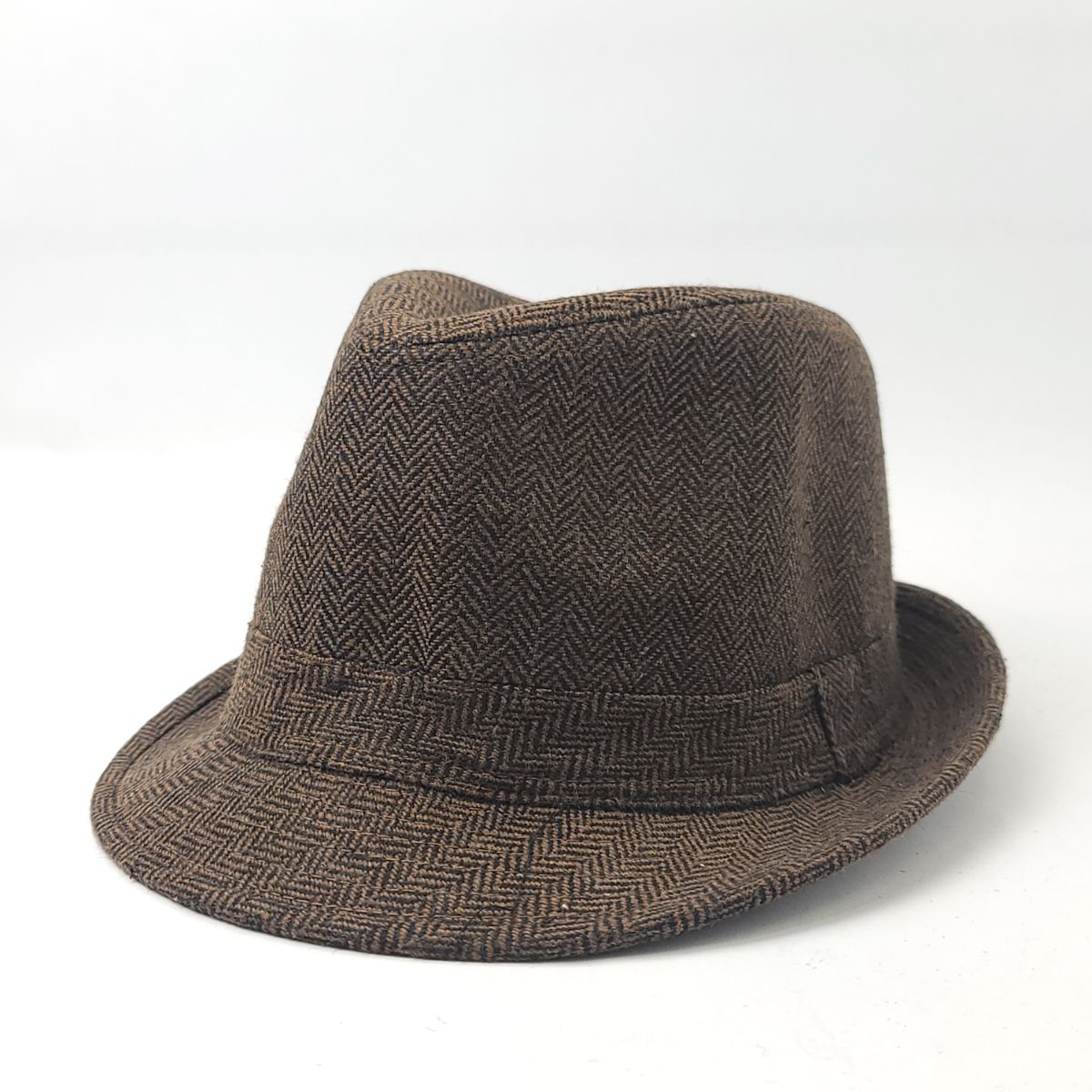 Fedora Hat - 1737, Herringbone, Brown, OS Brown OSFA Fashion Hat