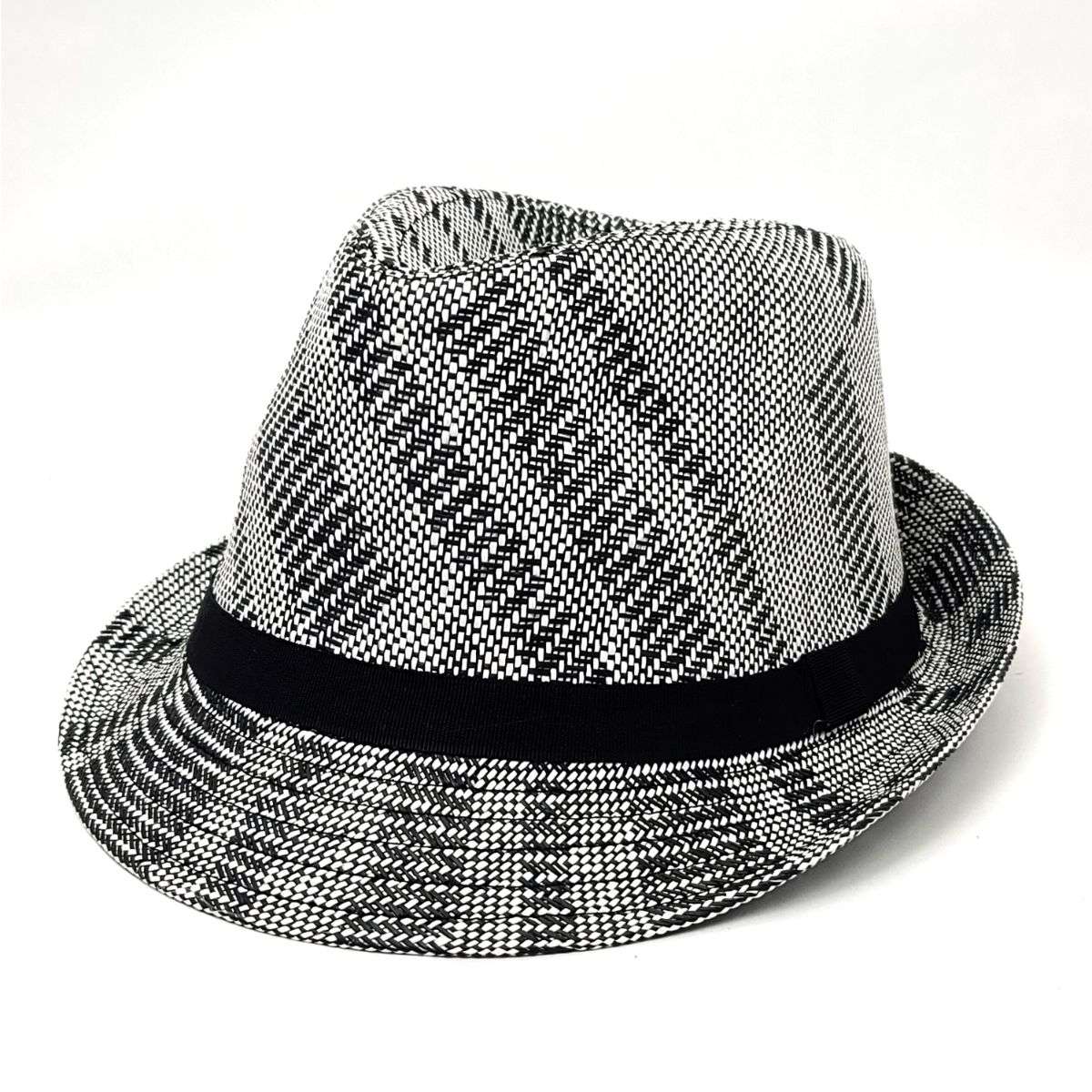 Fedora Hat FD400, 100% Straw, Black&White Mix, OS Fashion Hat Summer