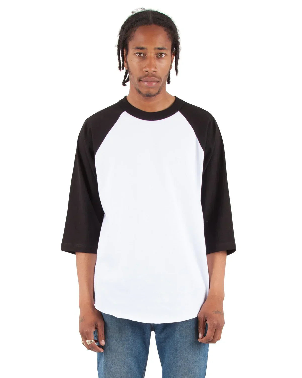 Raglan - 6 oz White Black 3/4 SLEEVES COTTON LONGSLEEVES MEN MIDWEIGHT RAGLAN Shaka Wear shsdchildproduct SLIGHT OVERSIZED
