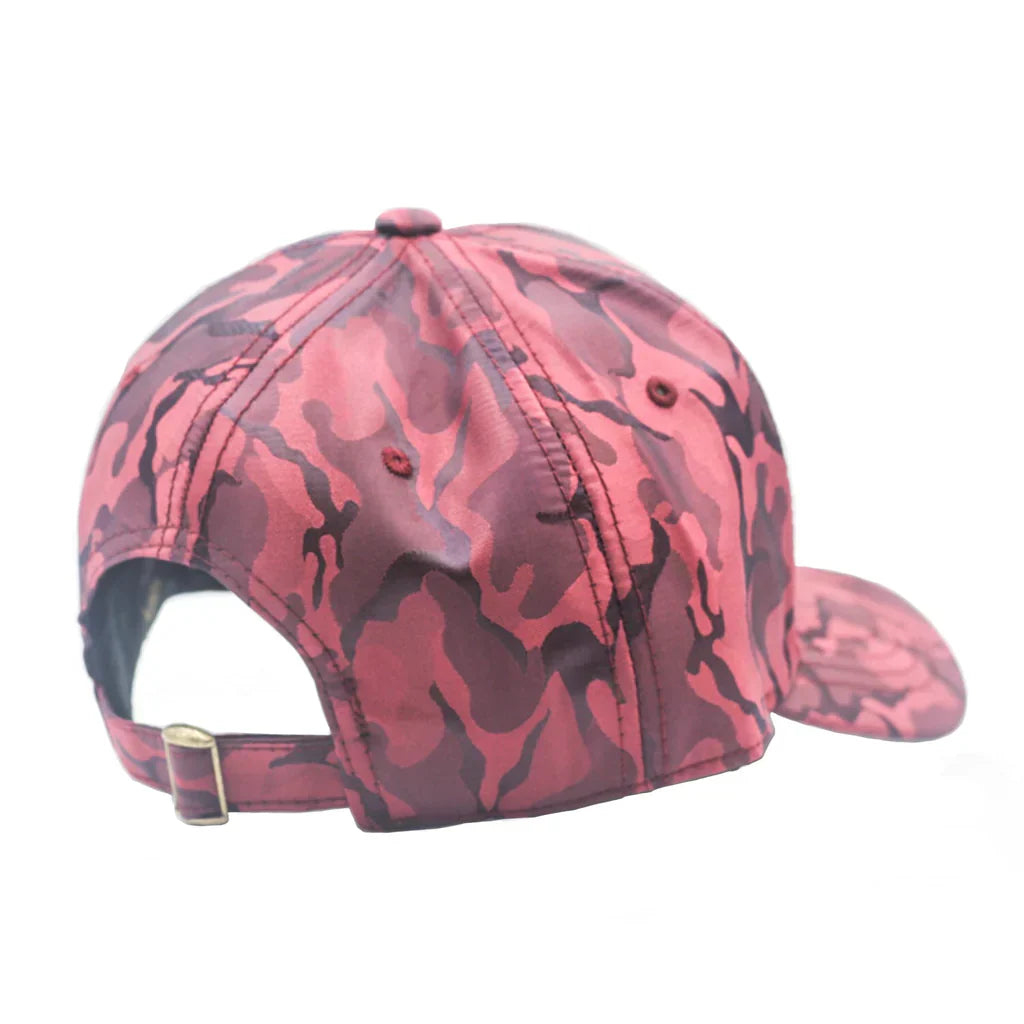 GN-1017 - Satin Camo Cap 6 PANELS ADJUSTABLE BUCKLE BRASS BUCKLE CURVE mid profile nissi caps POLYESTER STRUCTURED UNISEX
