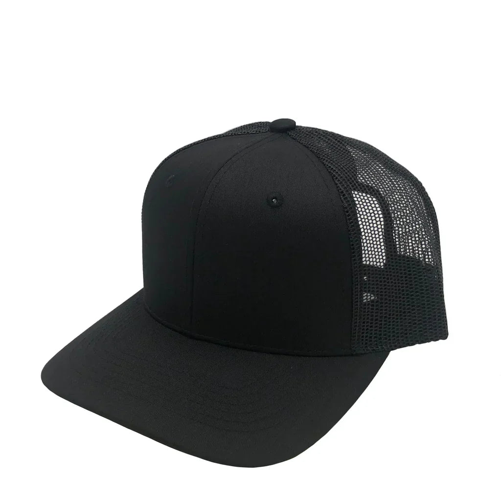 GNV-003M - Premium Pro Style 6 Panels Mesh Trucker Cap Black One Size 6 PANELS COTTON / POLYESTER CURVE HIGH PROFILE MESH nissi caps SNAPBACK STRUCTURED UNISEX