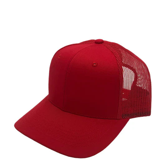 GNV-003M - Premium Pro Style 6 Panels Mesh Trucker Cap Red One Size 6 PANELS COTTON / POLYESTER CURVE HIGH PROFILE MESH nissi caps SNAPBACK STRUCTURED UNISEX