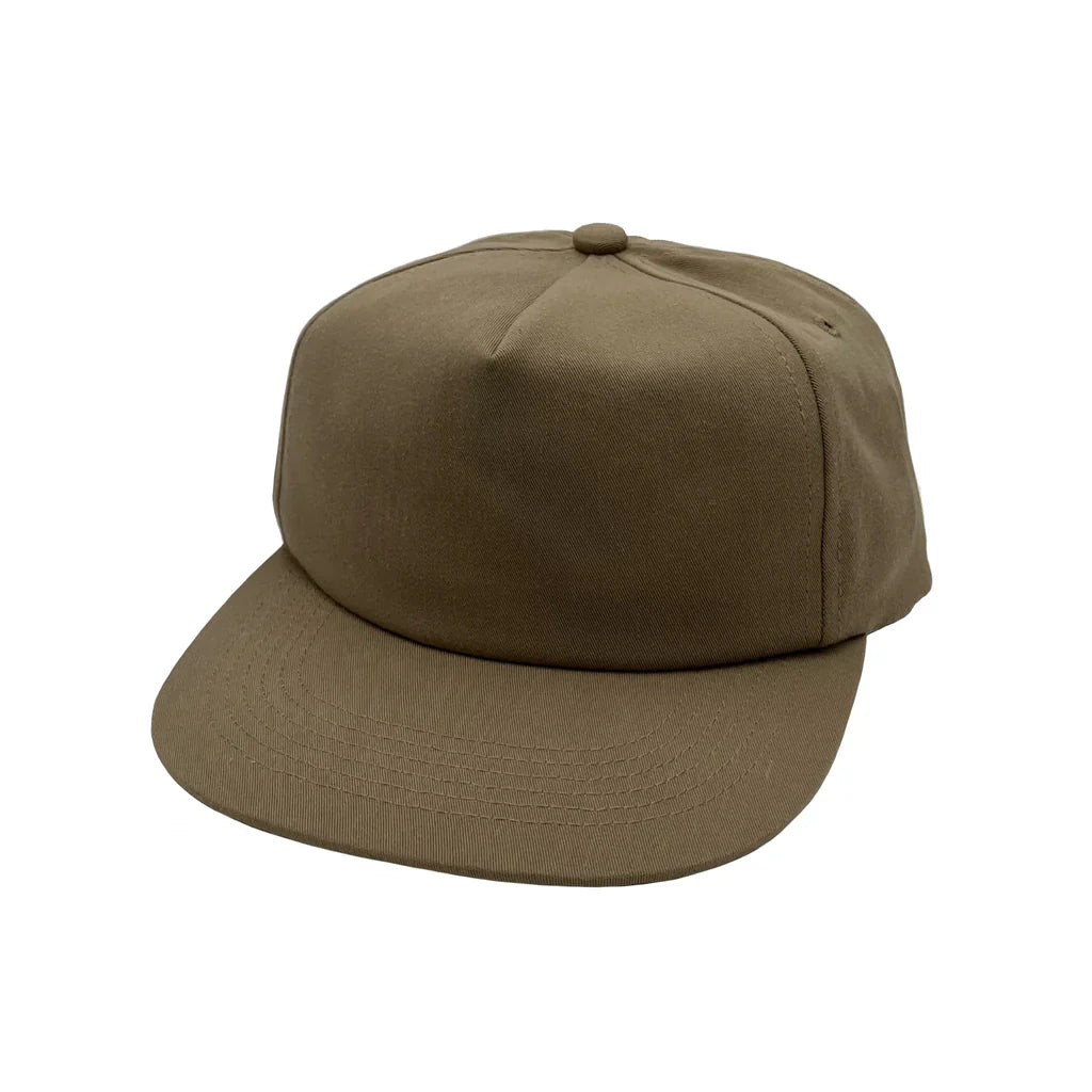 GNV-011 - CVC 5 Panels Unstructured Flat Bill Cap Khaki One Size 5 PANELS 5 PANELS - UNSTRUCTURED COTTON / POLYESTER FLAT low profile nissi caps SNAPBACK UNISEX UNSTRUCTURED