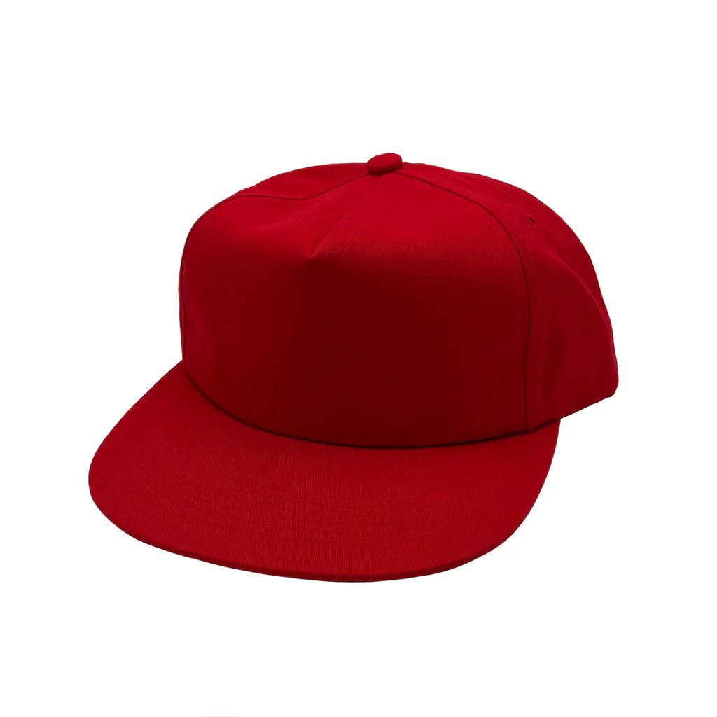 GNV-011 - CVC 5 Panels Unstructured Flat Bill Cap Red One Size 5 PANELS 5 PANELS - UNSTRUCTURED COTTON / POLYESTER FLAT low profile nissi caps SNAPBACK UNISEX UNSTRUCTURED