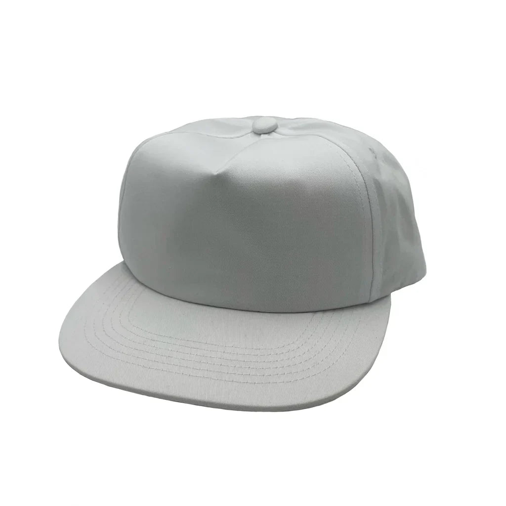 GNV-011 - CVC 5 Panels Unstructured Flat Bill Cap White One Size 5 PANELS 5 PANELS - UNSTRUCTURED COTTON / POLYESTER FLAT low profile nissi caps SNAPBACK UNISEX UNSTRUCTURED