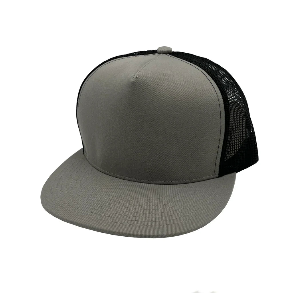 GNV-017M - 5 Panels Round Flat Bill Mesh Snapback Cap Silver Black One Size 5 PANELS COTTON / POLYESTER FLAT HIGH PROFILE MESH nissi caps SNAPBACK STRUCTURED UNISEX