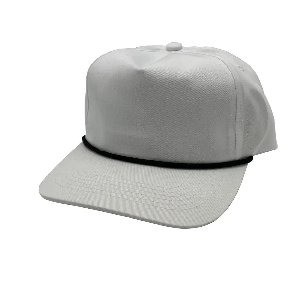 GNV-228GF - Golf Cap White With Black String One Size 5 PANELS 5 PANELS - UNSTRUCTURED COTTON / POLYESTER CURVE GOLF HATS low profile nissi caps ROPE SNAPBACK STRING STRING HAT UNISEX UNSTRUCTURED