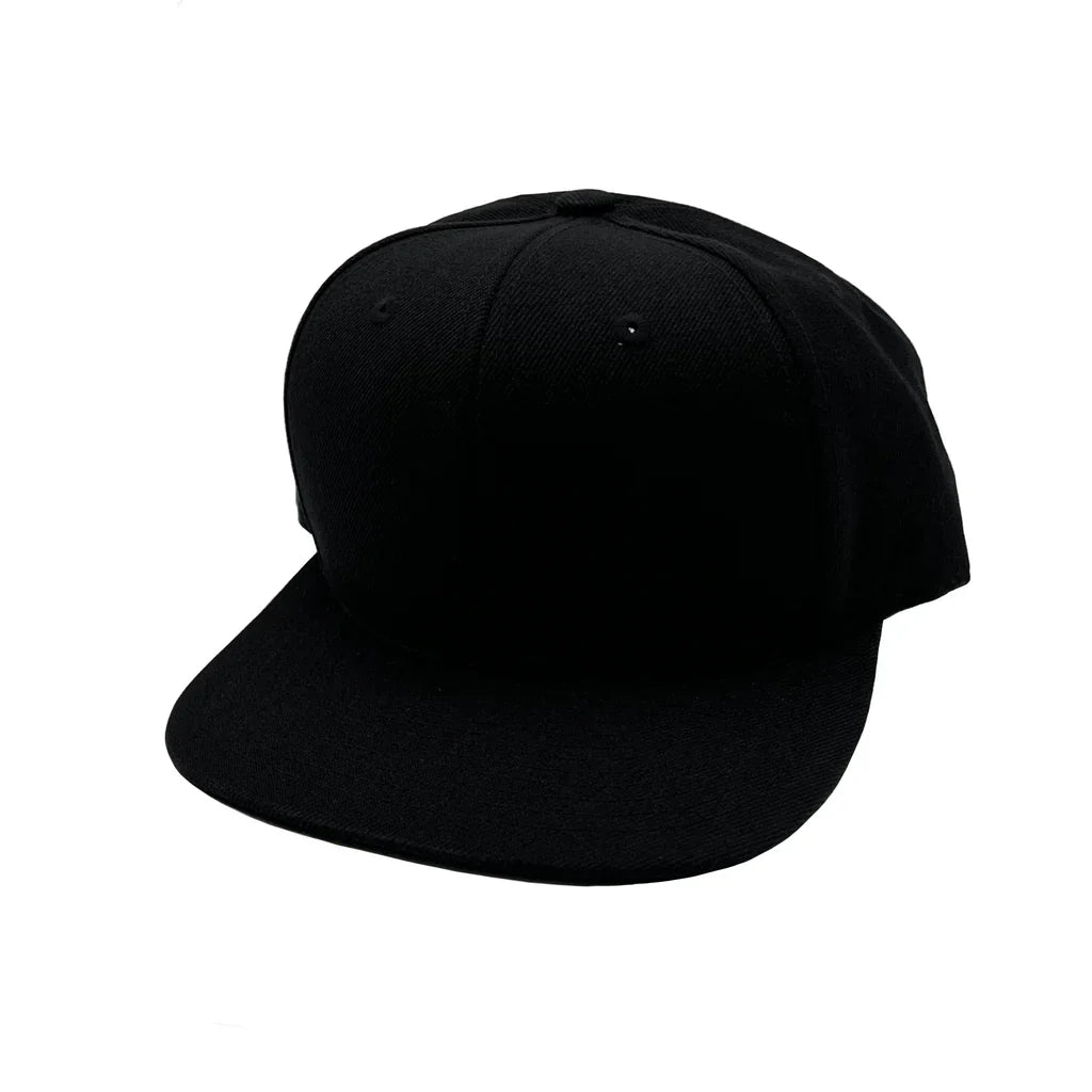 GNV-AS002 - 6 Panels Flat Bill Snapback Cap Black One Size 6 PANELS ACRYLIC FLAT HIGH PROFILE nissi caps SNAPBACK STRUCTURED UNISEX