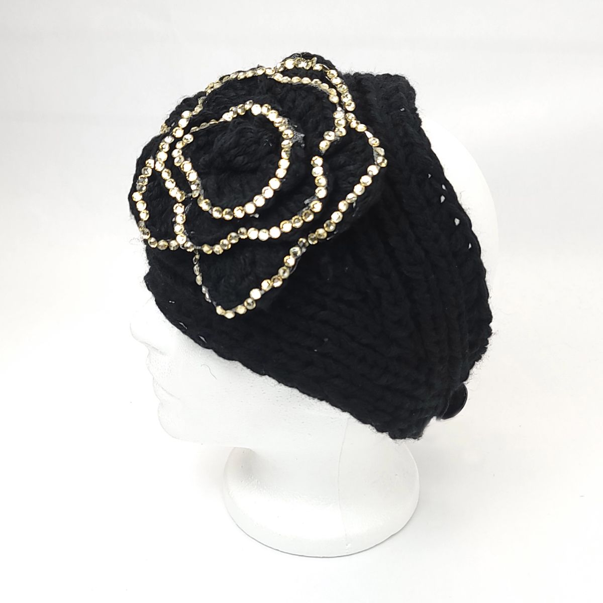 Winter Fashion Headband with Rhinestone Flower, - HB14BLA, Dozen Package Accessories