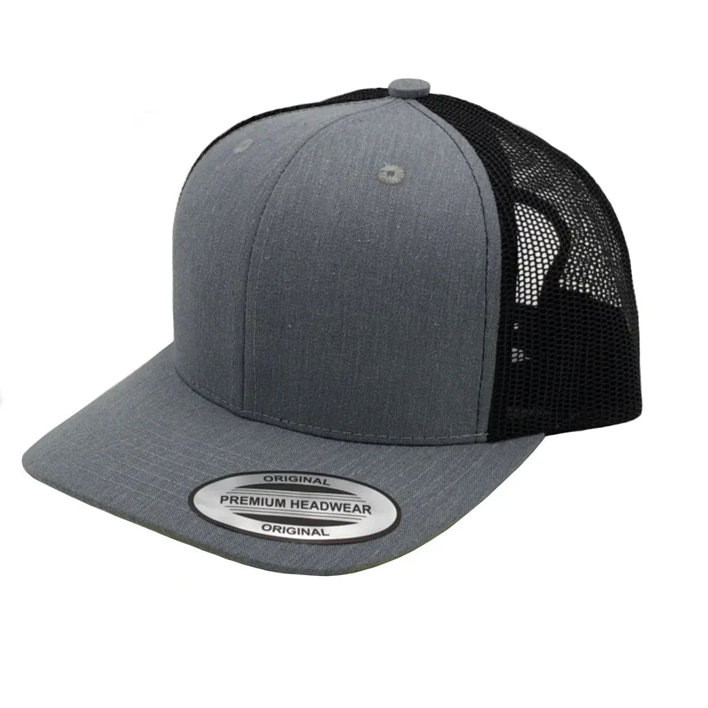 GNV-6606T - Premium Trucker Mesh Cap Heather Grey Black ONE SIZE 6 PANELS CAP COTTON / POLYESTER CURVE headwear MESH mid profile nissi caps SNAPBACK STRUCTURED TRUCKER MESH UNISEX