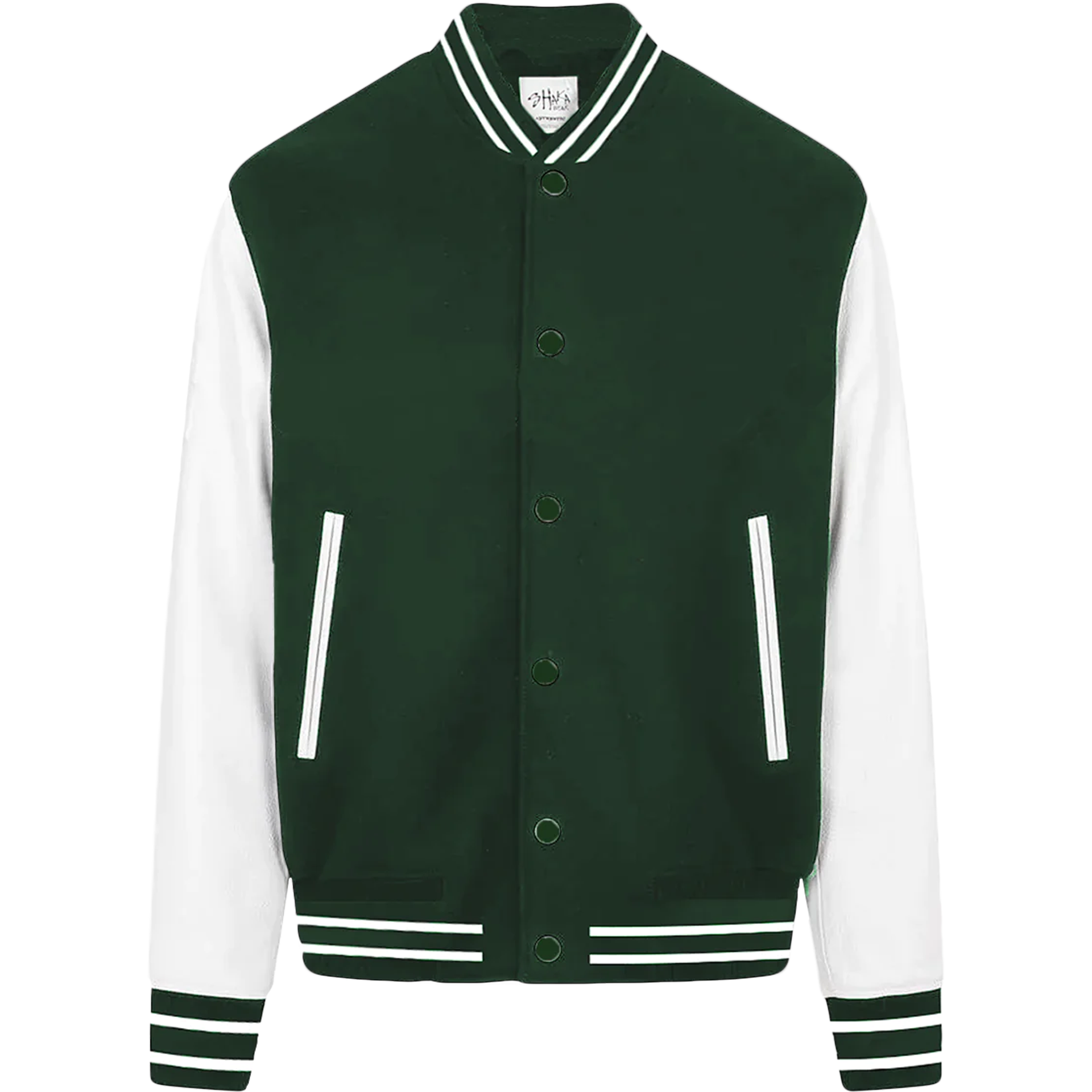 Leather Letterman Jacket Hunter Green White Coache Jacket Crop MEN OUTERWEAR POLYESTER Shaka Wear