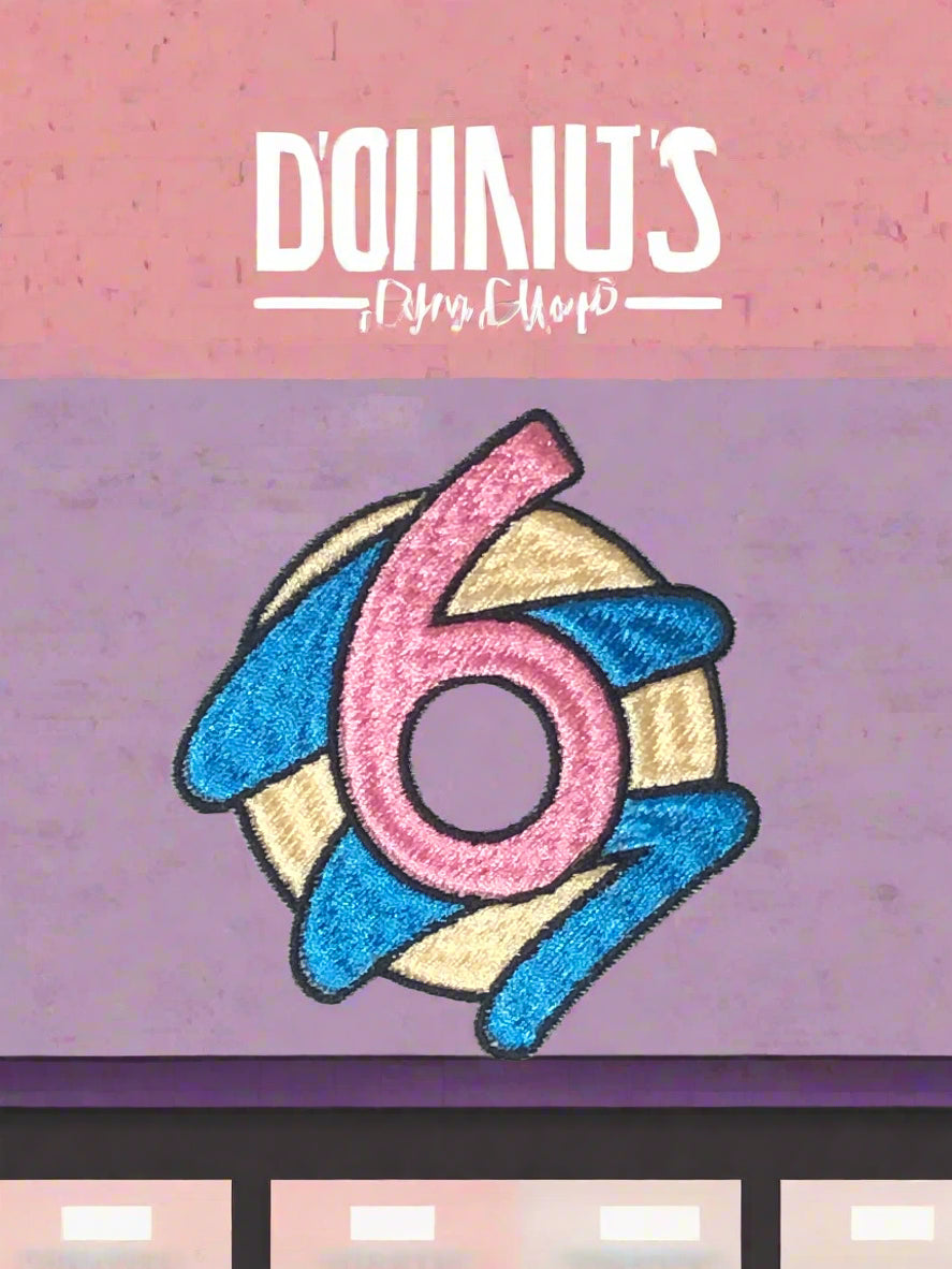 An embroidered Donut with swirls for 6 Donuts, a prominent bakery in Toronto