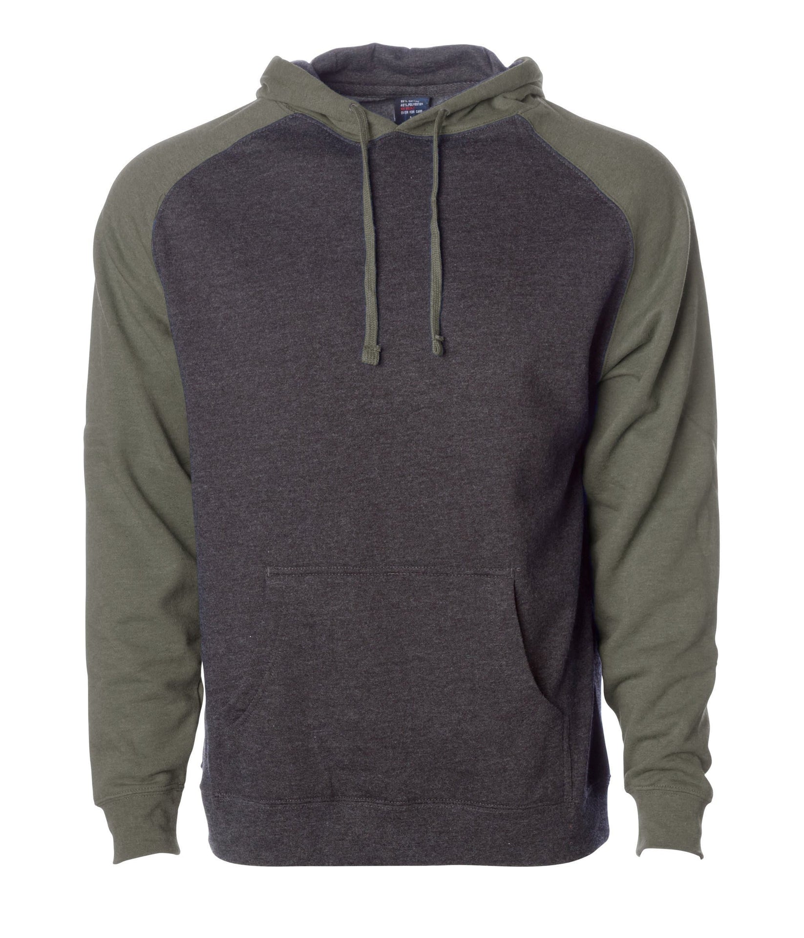 IND40RP - Raglan Hooded Pullover Sweatshirt Charcoal Heather Army Heather BASIC FLEECE COTTON / POLYESTER FITTED hoodie ind IND40 IND40RP INDEPENDENT MEN OUTERWEAR pullover PULLOVERS sweatshirt tearaway