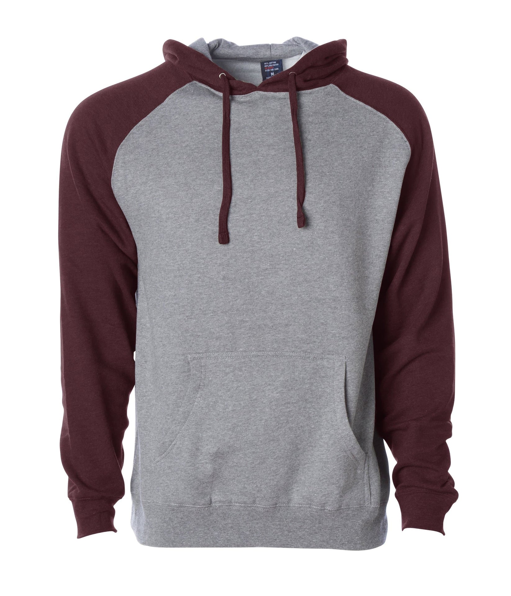 IND40RP - Raglan Hooded Pullover Sweatshirt Gunmetal Heather Burgundy Heather BASIC FLEECE COTTON / POLYESTER FITTED hoodie ind IND40 IND40RP INDEPENDENT MEN OUTERWEAR pullover PULLOVERS sweatshirt tearaway
