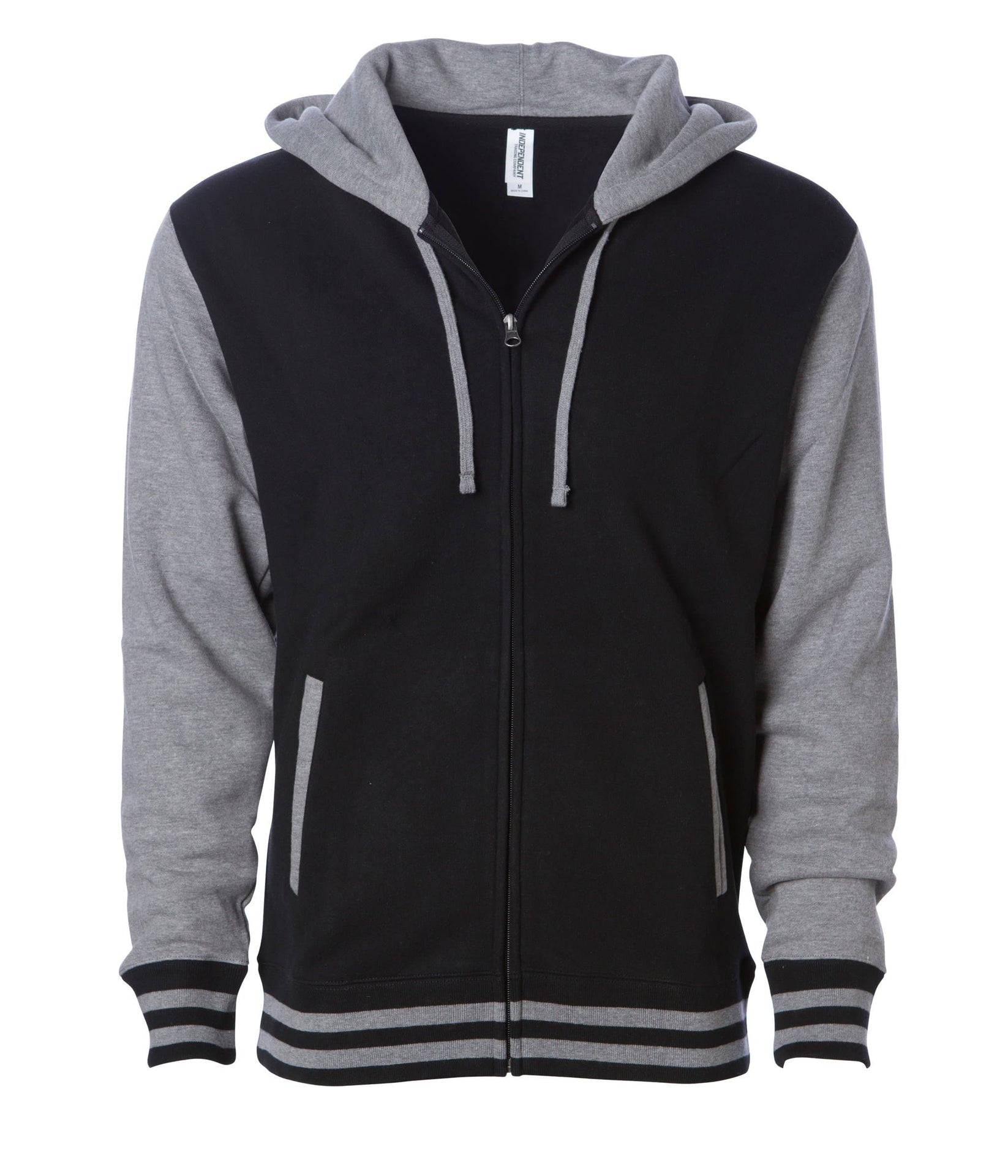 IND45UVZ - Unisex Heavyweight Varsity Zip Hood Black Gunmetal Heather XS BASIC FLEECE hoodie ind IND45 IND45UVZ INDEPENDENT MEN mens tearaway UNISEX WOMEN