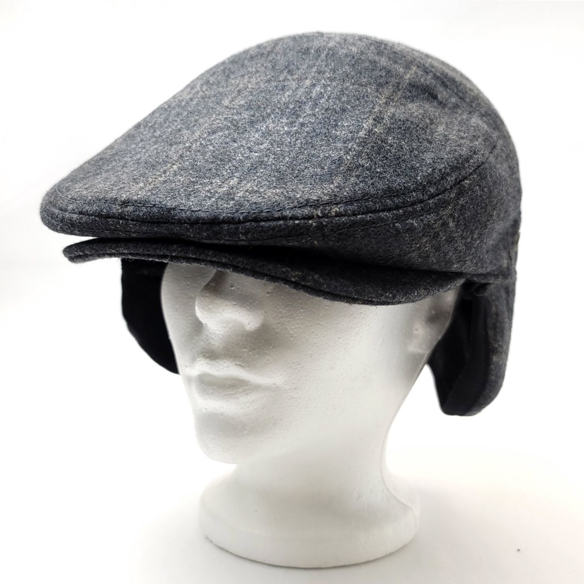 Wool Ivy Earflap Cap - IVE5033, 100% Wool, Plaid Pattern, 3 Sizes Dark Grey Fashion Hat