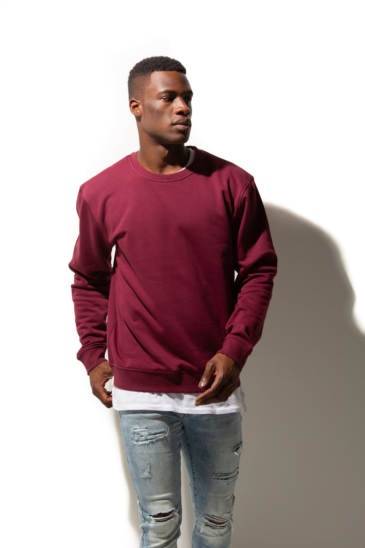 HERO-1020 Unisex Blank Crewneck Sweatshirt - Maroon 1020 Adult Crewneck HERO Red Tops Unisex