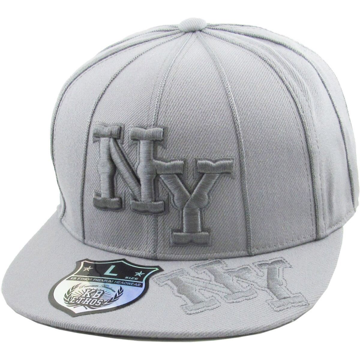 "NY" Logo Fitted Flat Cap - KB63R, Multi-Coloured Light Grey Logo Cap