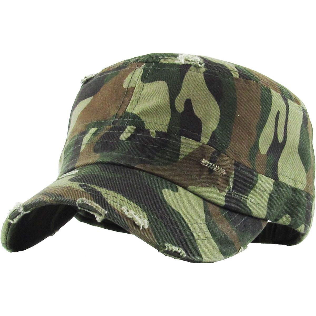 Military Cap - Vintage, Strap Closure, Multi-Coloured, OSFA Green Camo