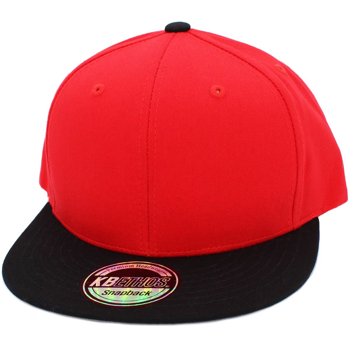 Plain Snapback cap (KNW1467) - Multi-Coloured, Adjustable Red & Black 2 Tone OSFA Plain Snapback