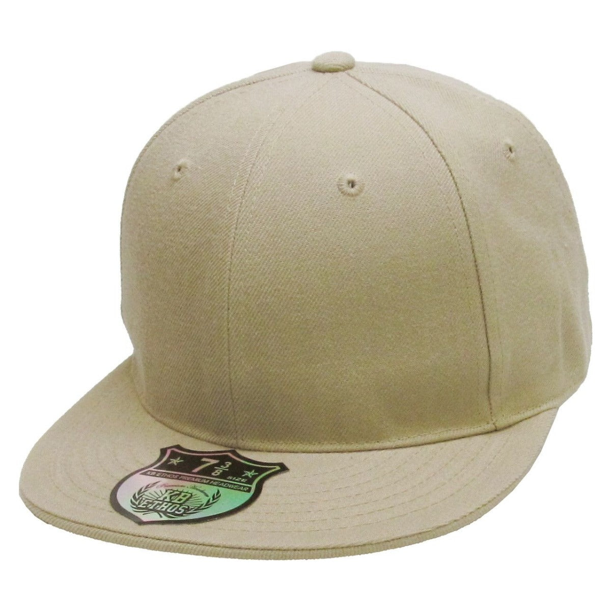 Fitted Flat Bill Cap - Khaki, Various Sizes Plain Cap